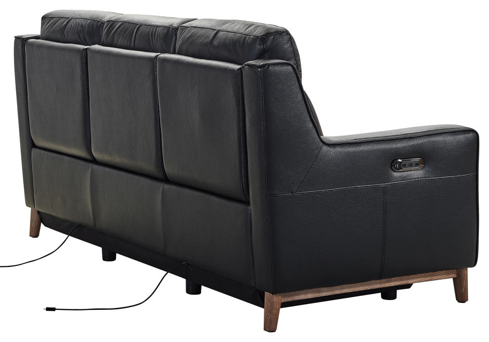 Wisteria Contemporary Sofa In Light Brown Wood Finish And Black Genuine Leather