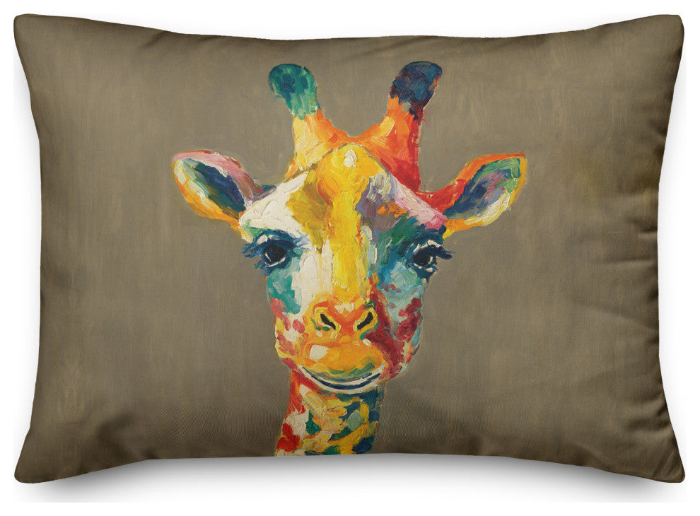 Colorful Giraffe on Tan 14x20 Indoor/Outdoor Pillow
