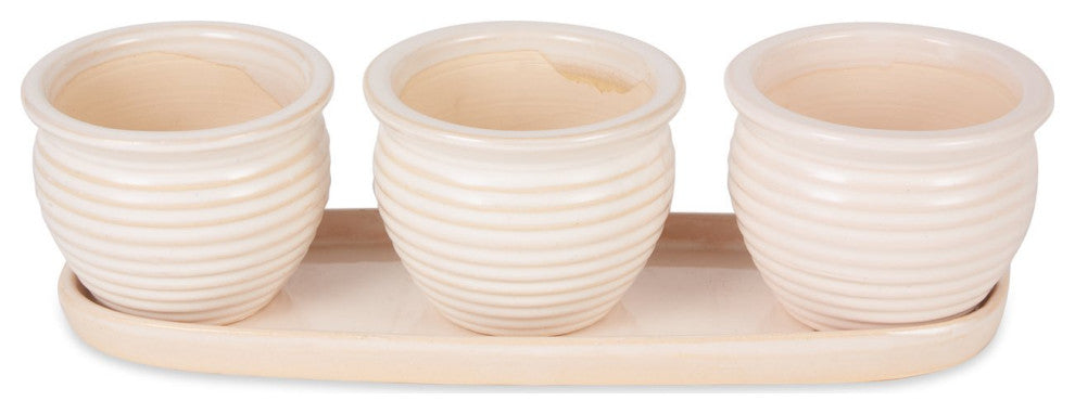 Cream Round Ceramic Small Planter 3-Piece Set