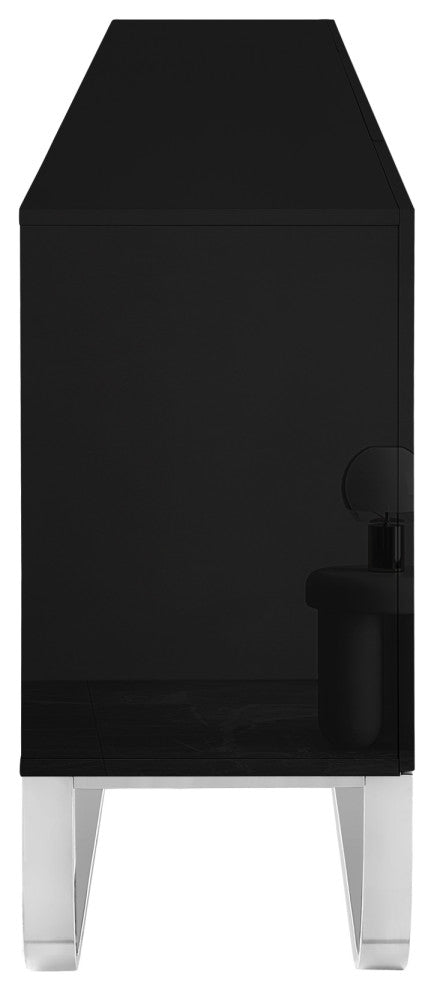 Nicole Miller Jacelynn Sideboard, Black/Chrome, 4-Door