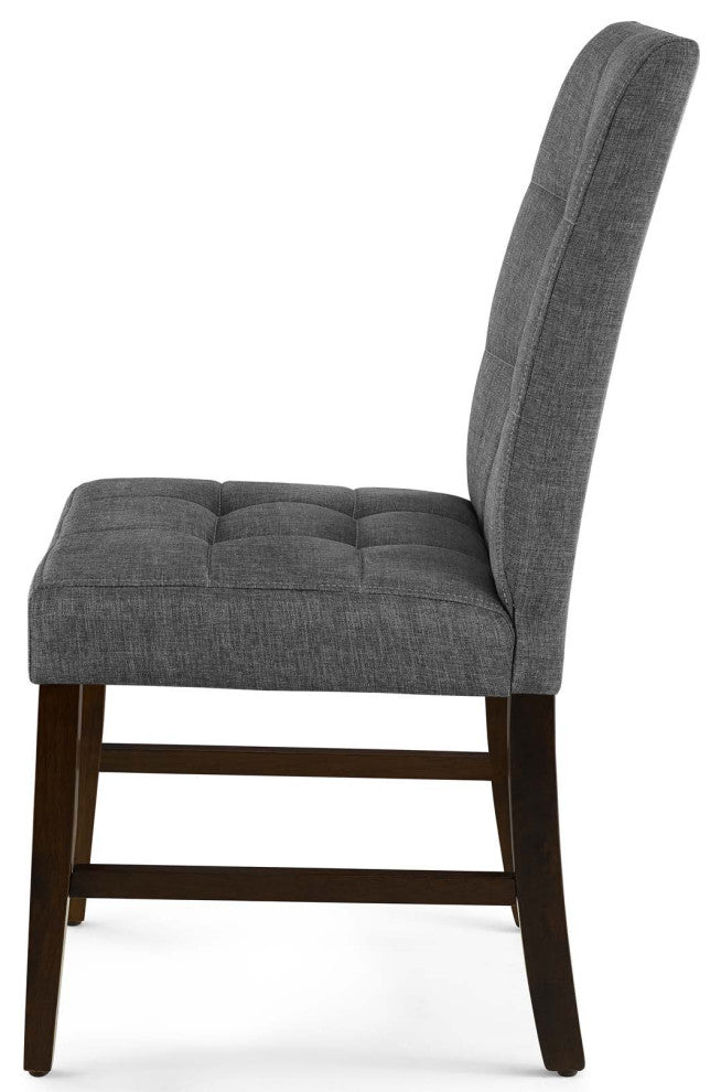 Tufted Side Dining Chair, Set of 2, Fabric, Wood, Gray, Modern, Cafe Bistro