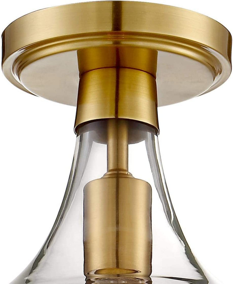 Mid Century Close to Ceiling Light Industrial Gold, Glass, Semi Flush Mount