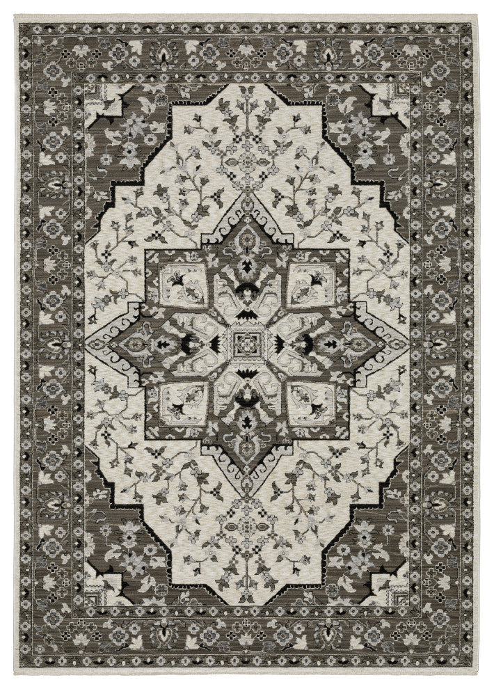 Callum Star Medallion Ivory/Grey Fringe Edge Rug Runner