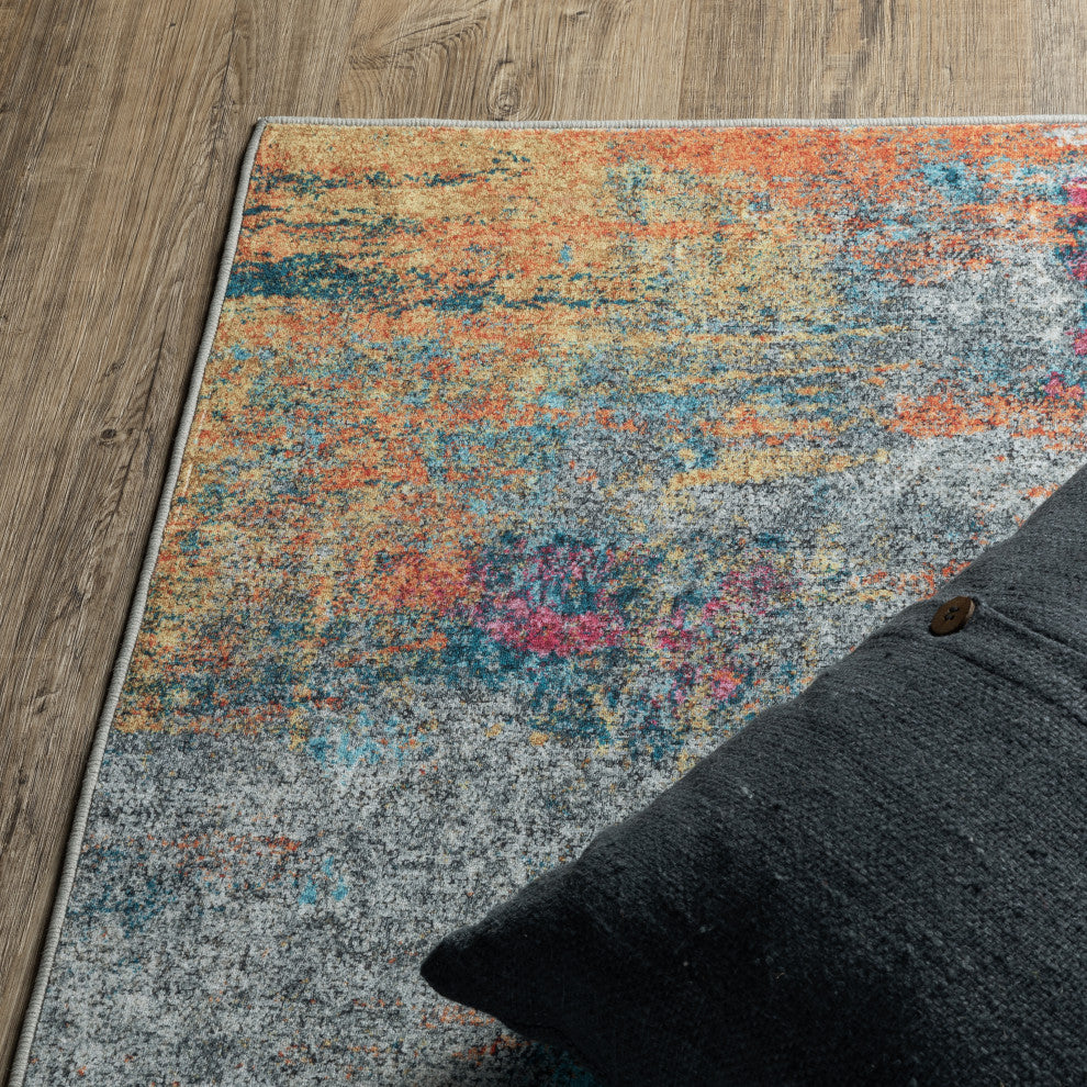 Sasha Abstract Impressions Machine Washable Multi-colored Area Rug Mat 5' x 7'