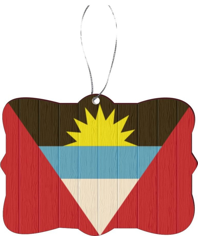 Antigua Barbuda Flag Distressed Wood Design Rectangle Christmas Tree Ornament