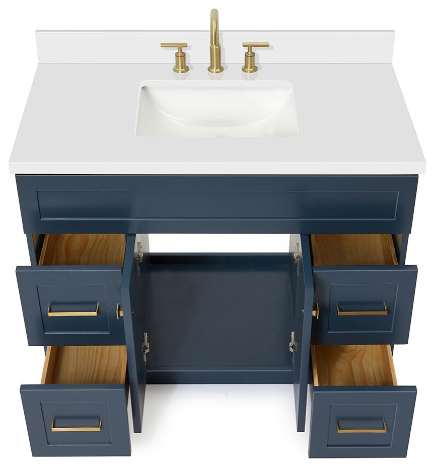 Ariel Hamlet 43" Rectangle Sink Bath Vanity, 1.5" White Quartz