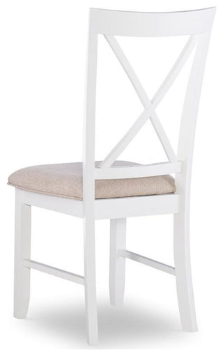 Linon Jane Set of 2 Upholstered X-Back Dining Side Chairs in Vanilla White Wood