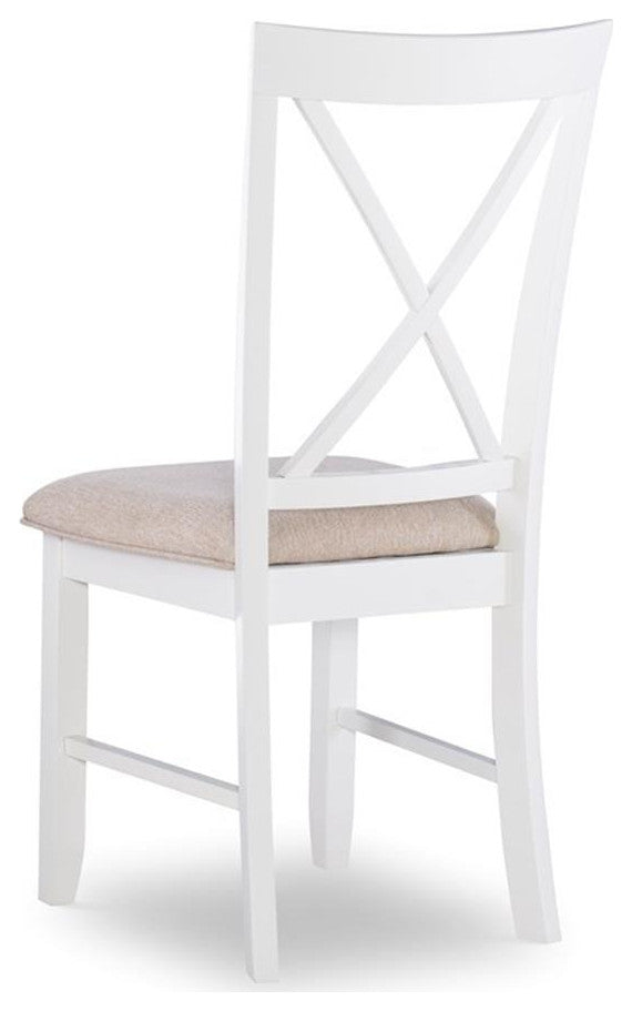 Linon Jane Set of 2 Upholstered X-Back Dining Side Chairs in Vanilla White Wood