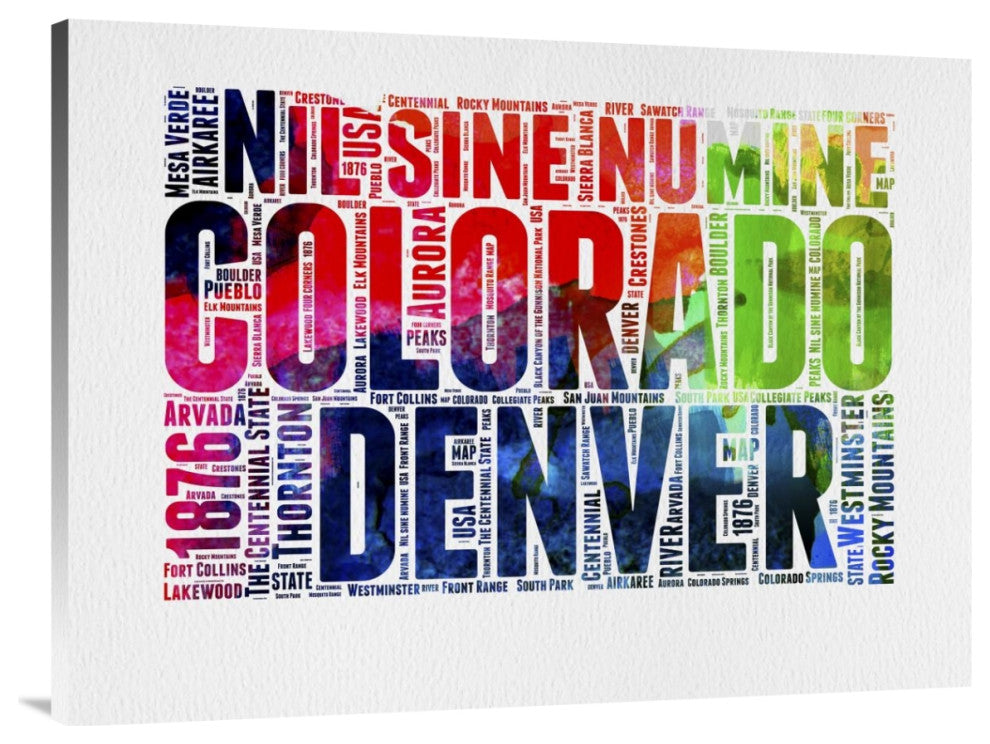 "Denver Watercolor Word Cloud" Fine Art Print