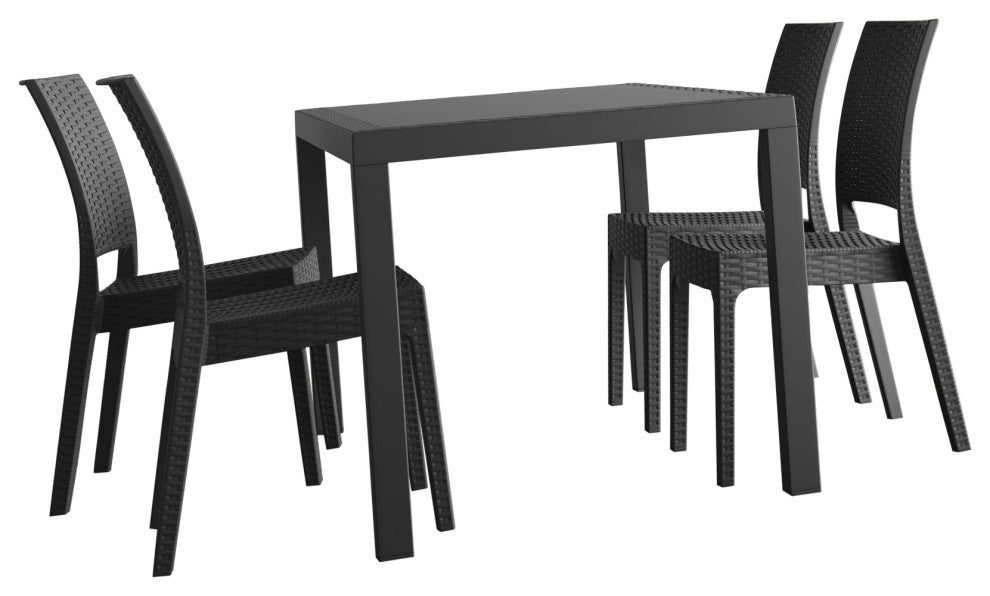 Orlando Wickerlook Square Dining Set 5 Piece With Florida Side Chairs, Dark Gray