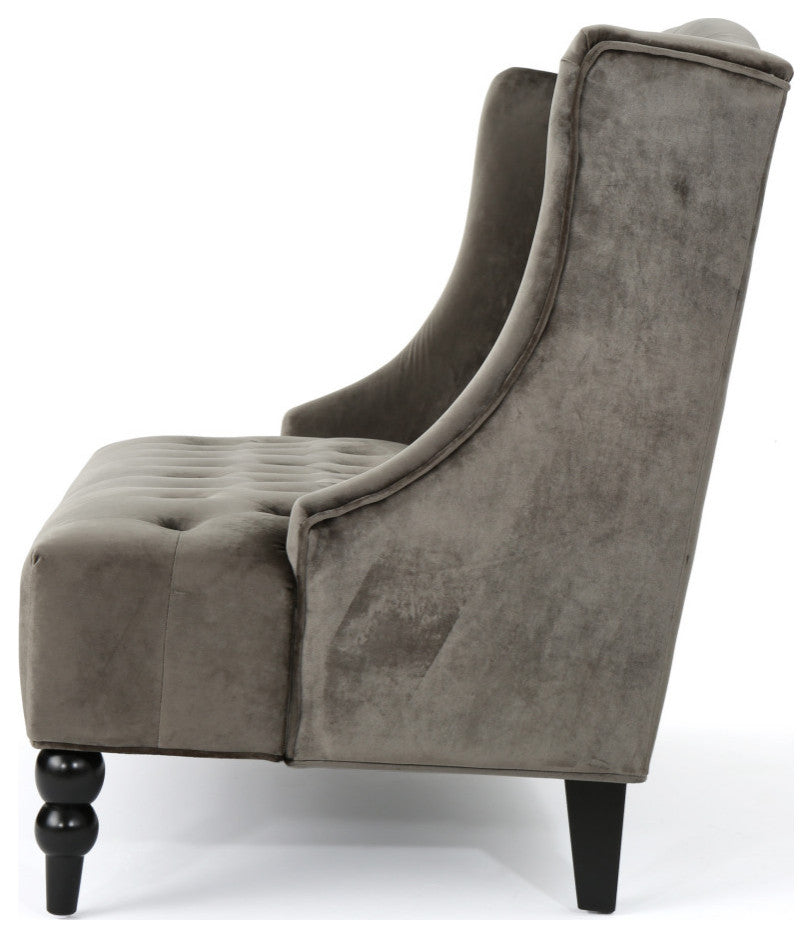 GDF Studio Leona Traditional High Back Tufted Winged Fabric Loveseat, Gray