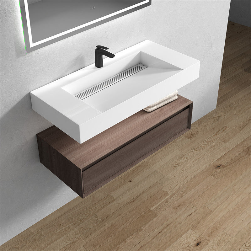 Alysa 42'' Floating Vanity, Acrylic Sink, Red Oak
