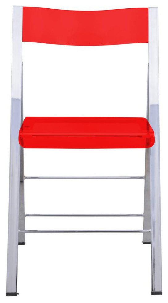 LeisureMod Menno Modern Acrylic Folding Chair Red