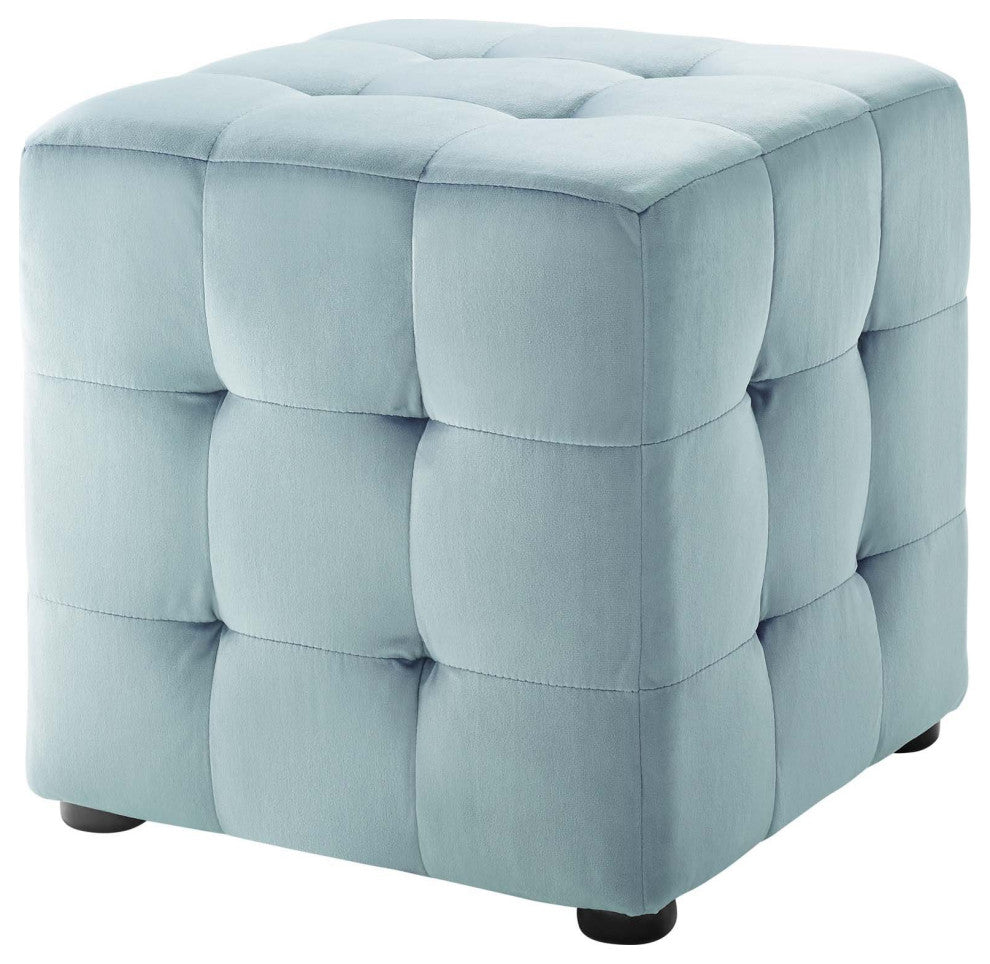 Modern Designer Lounge Accent Chair Ottoman, Velvet Fabric, Light Blue