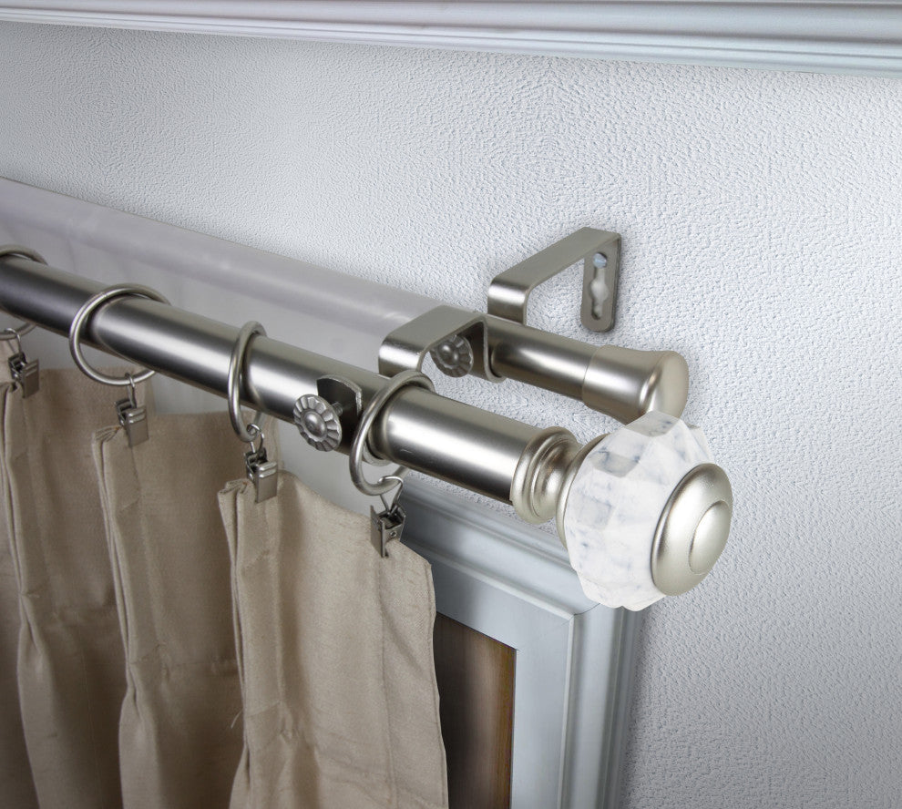 Jade 1" Diameter Double Curtain Rod, Satin Nickel, 120-170"