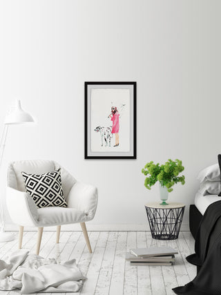 "Dog Walking" Framed Painting Print, 12"x18"