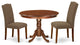 3Pc Rounded 42" Dining Table, 2 Parson Chair, Mahogany Leg, Fabric Dark Coffee