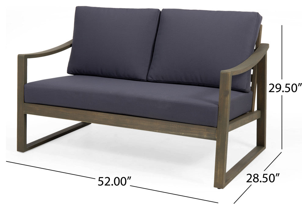 Johnlucas Outdoor Acacia Wood Loveseat and Coffee Table Set, Gray/Dark Gray
