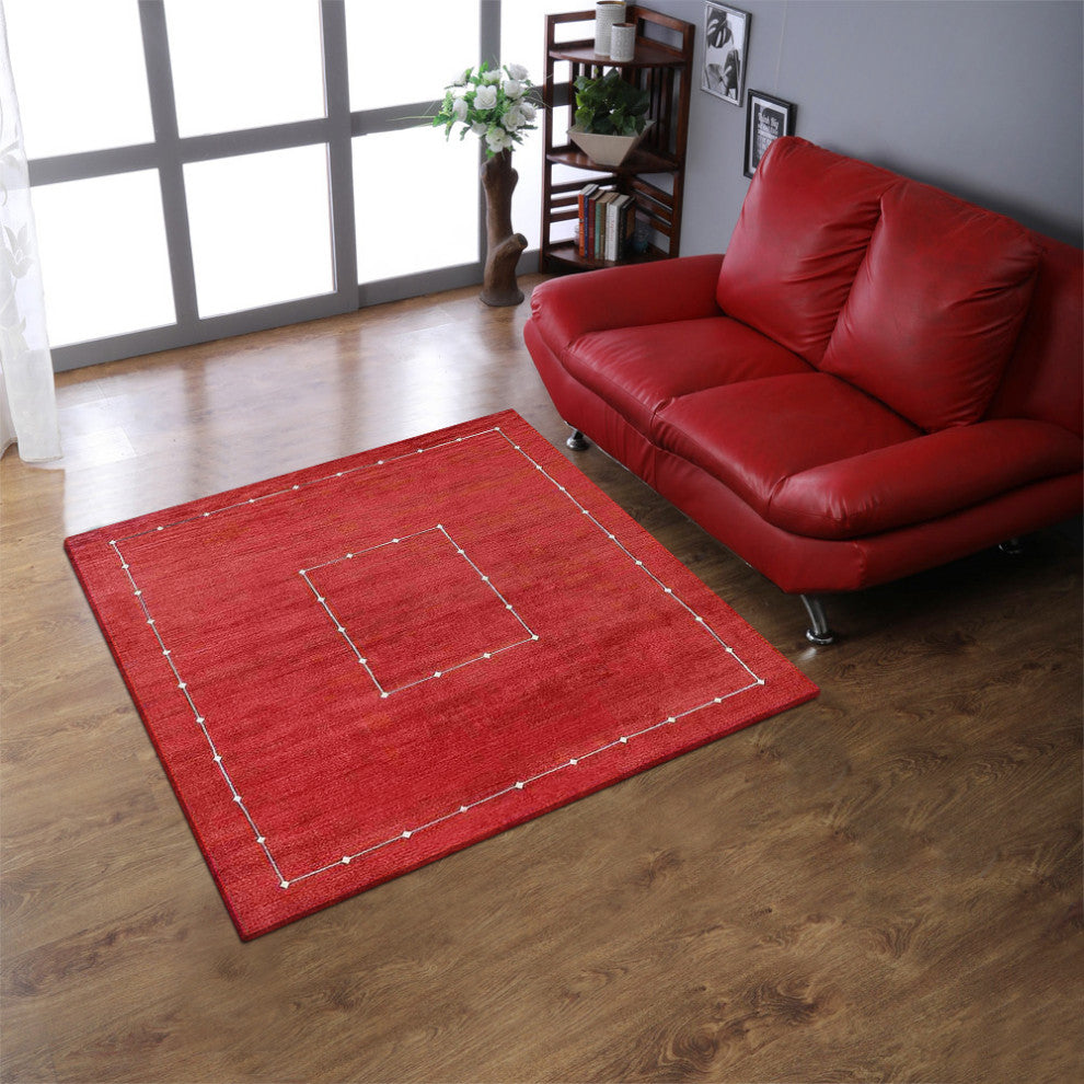 HAND KNOTTED LOOM WOOL ECO-FRIENDLY AREA RUGS - Square, Red, Geometric