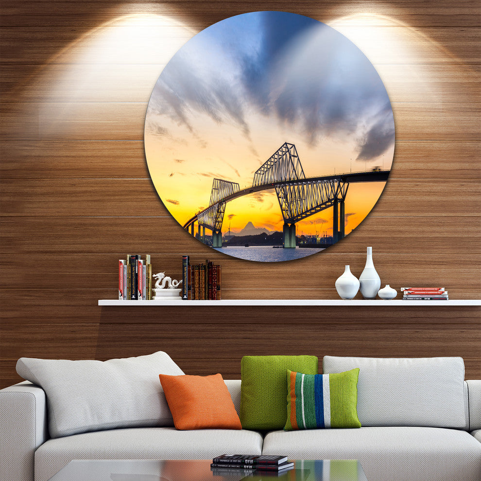 Tokyo Gate Bridge Panorama, Landscape Disc Metal Wall Art, 23"