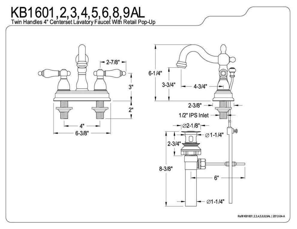 Heritage Two Handle 4" Centerset Lavatory Faucet with Retail Pop-up