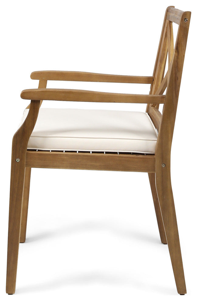 GDF Studio 5-Piece Jordan Outdoor Acacia Wood Dining Set, Teak Finish/Creme