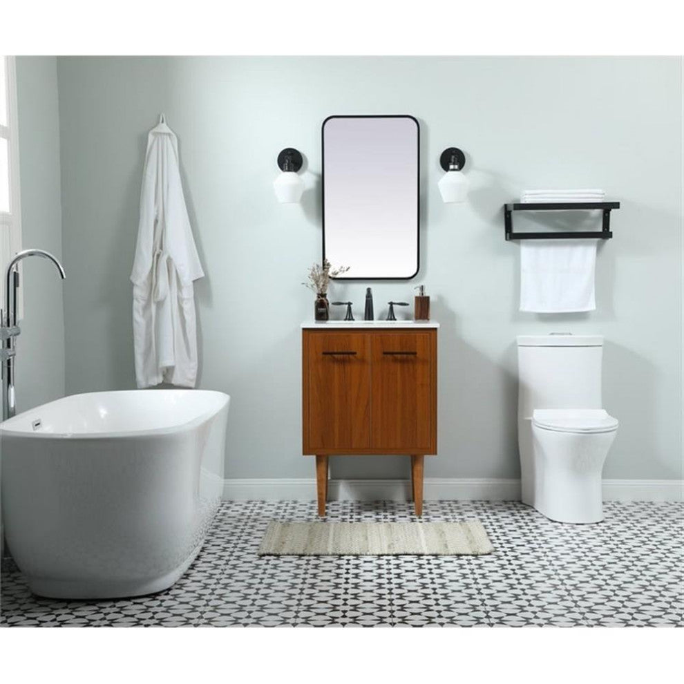 Elegant Decor Cyrus 24" Aluminum MDF Single Bathroom Vanity in Teak