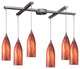Cilindro 6-Light Satin Nickel Pendant, Multicolored Glass