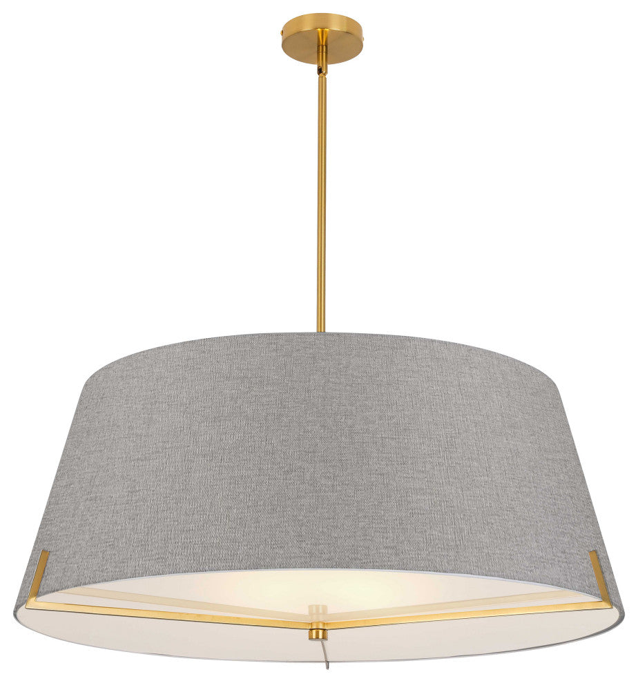 Preston Contemporary 4 Light Grey Aged Brass Fabric Pendant