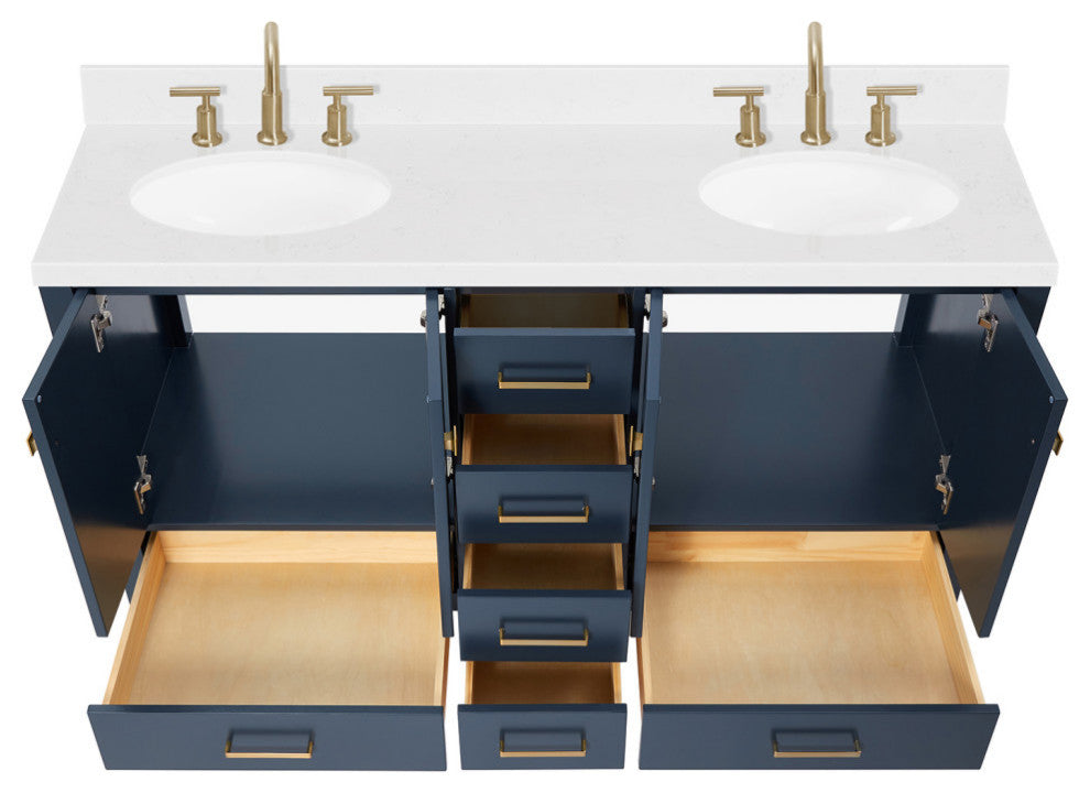 Ariel Cambridge 60" Double Oval Sinks Vanity, Carrara Quartz