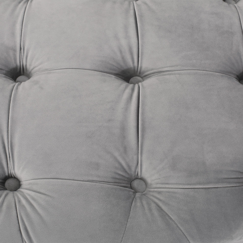 GDF Studio Limosa Round Tufted Velvet Ottoman, Gray