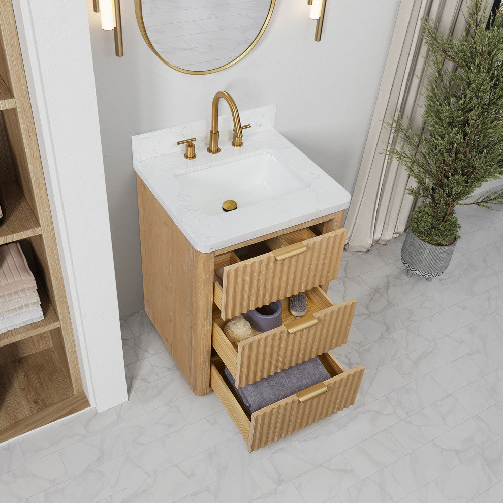 Vinnova Cadiz Bath Vanity, Composite Stone Top, Washed Ash Grey, 24", No Mirror