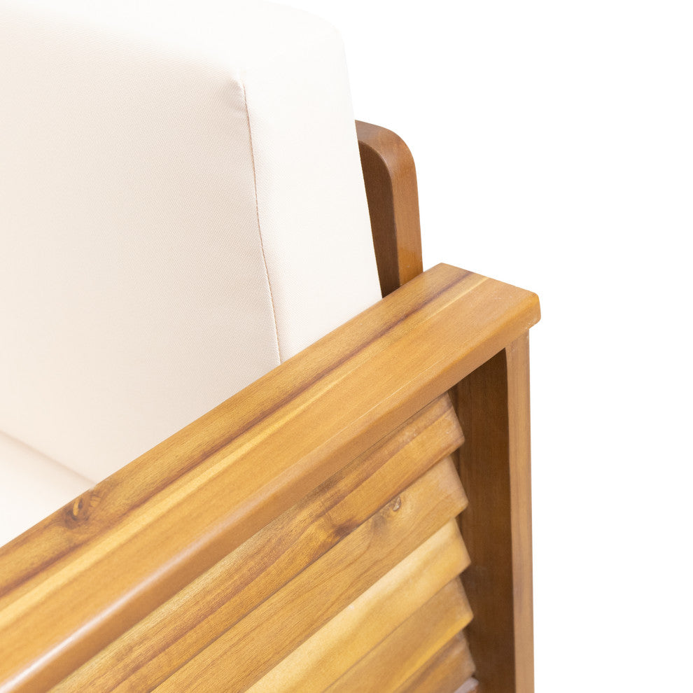 Rabun Outdoor Acacia Wood Club Chairs with Cushions, Teak + Cream, Single