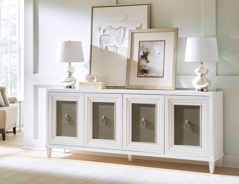 Modern Wood 70" Console With With doors, TV Stand, Fully Assembled, White
