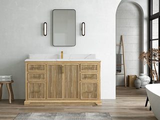 Alys Teak 60 Single Sink Bathroom Vanity Whitewashed 1.5" Calacatta Laza