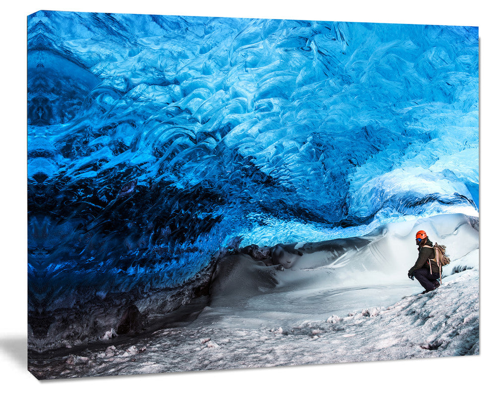 Glacier Ice Cave of Iceland, Landscape Canvas Art Print, 20"x12"