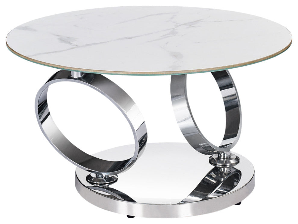 Motion Coffee Table With Ceramic Top and Stainless Steel Base, White