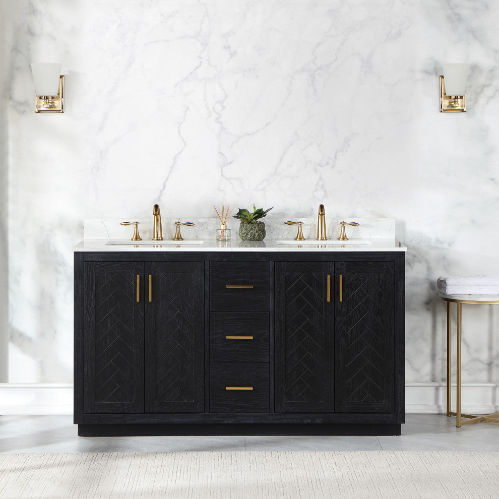 Altair Gazsi Black Oak Bathroom Vanity Set, 60", Without Mirror