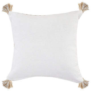 Ivory and Jute Geometric and Tasseled Throw Pillow