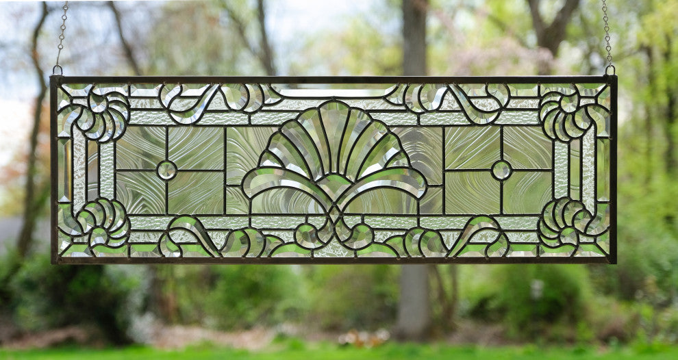 36" x 12" Stunning Handcrafted All Clear Stained Glass Beveled Window panel