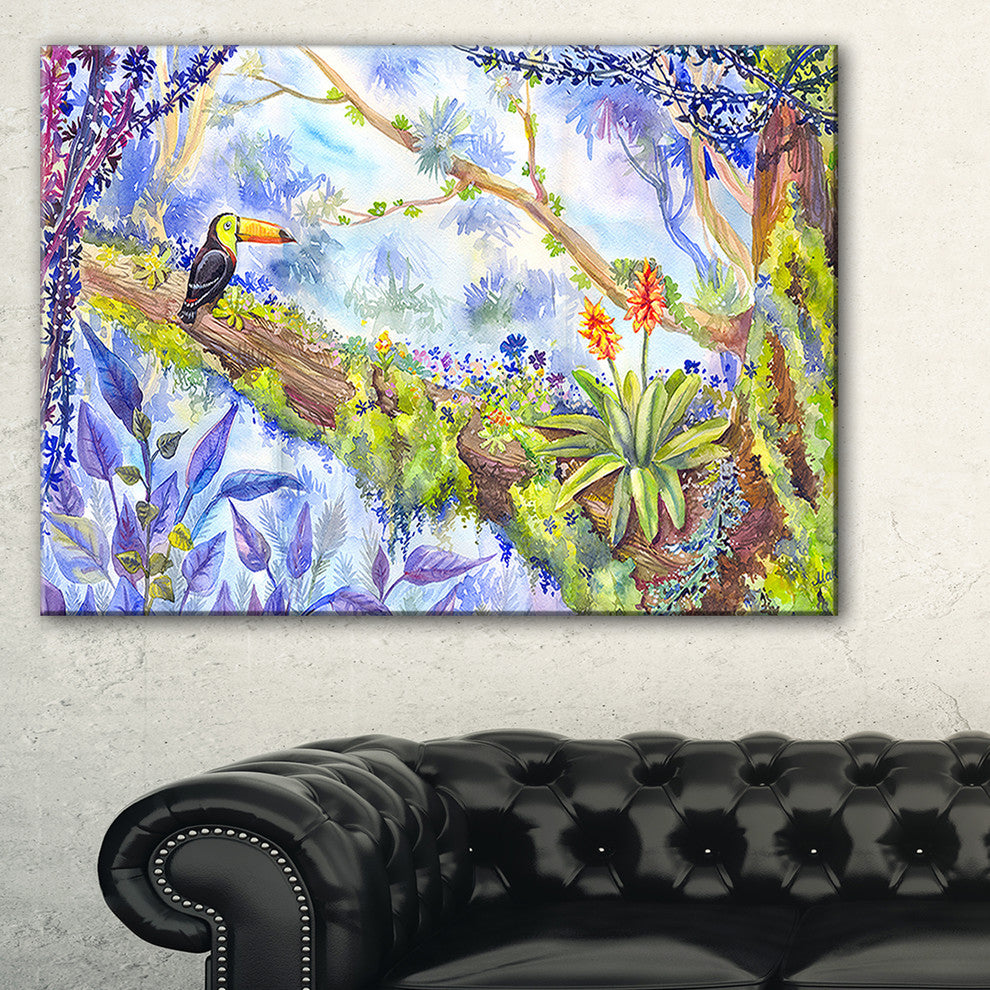 "Jungle With Bird Toucan On Tree" Wall Art Landscape, 32"x16"