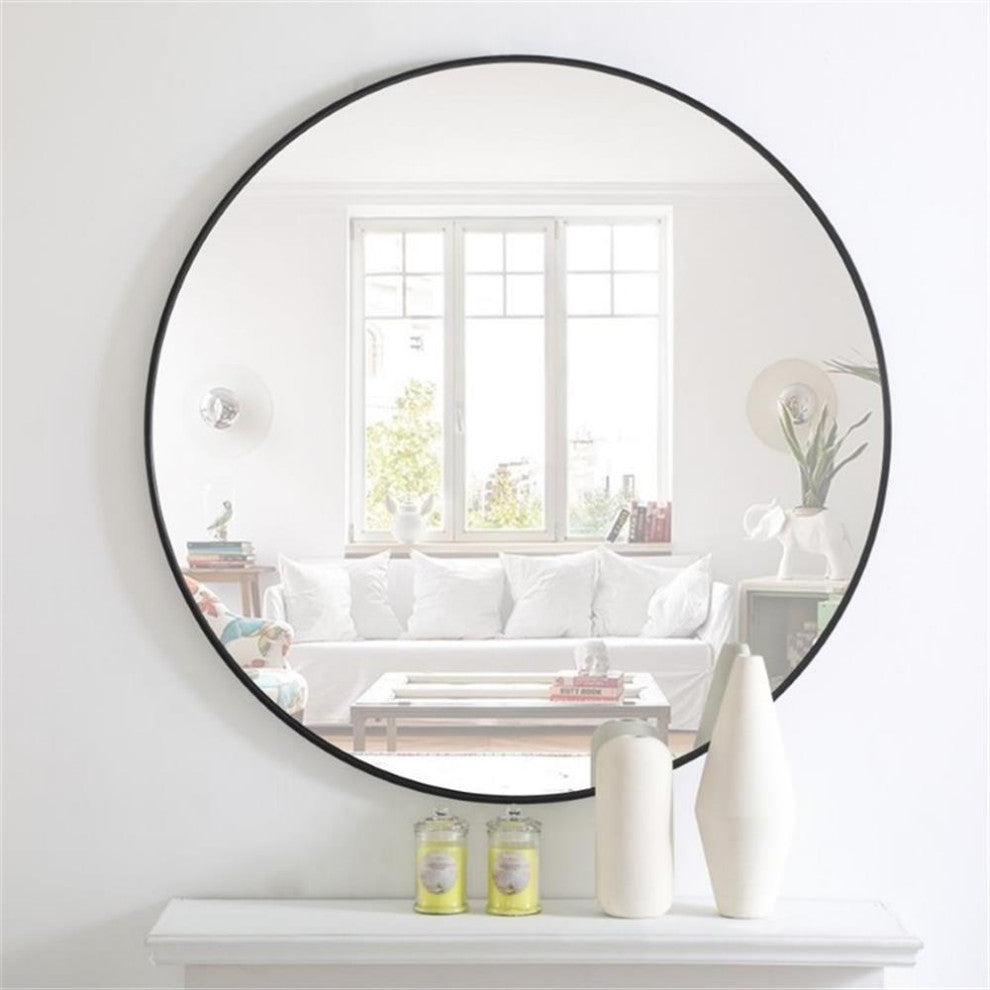 Elegant Decor Eternity 42" Round Metal Frame Mirror in Black