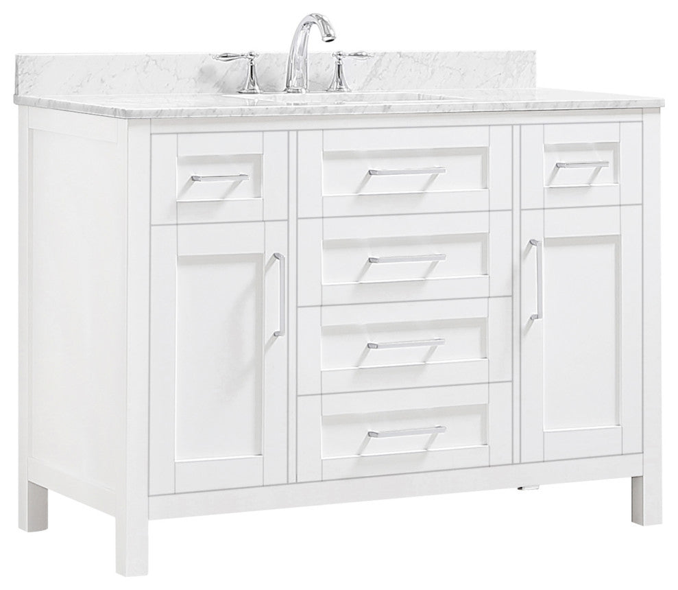 OVE Decors Tahoe 48" Vanity, White With Carrara Marble Top