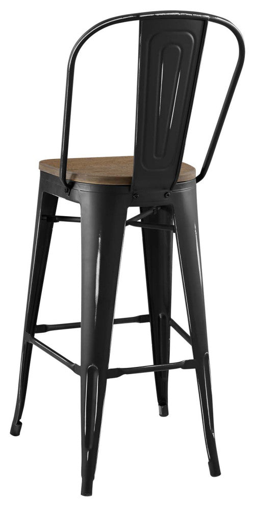 Bar Stool Chair Barstool, Set of 2, Wood, Metal, Black, Modern, Bar Pub Bistro