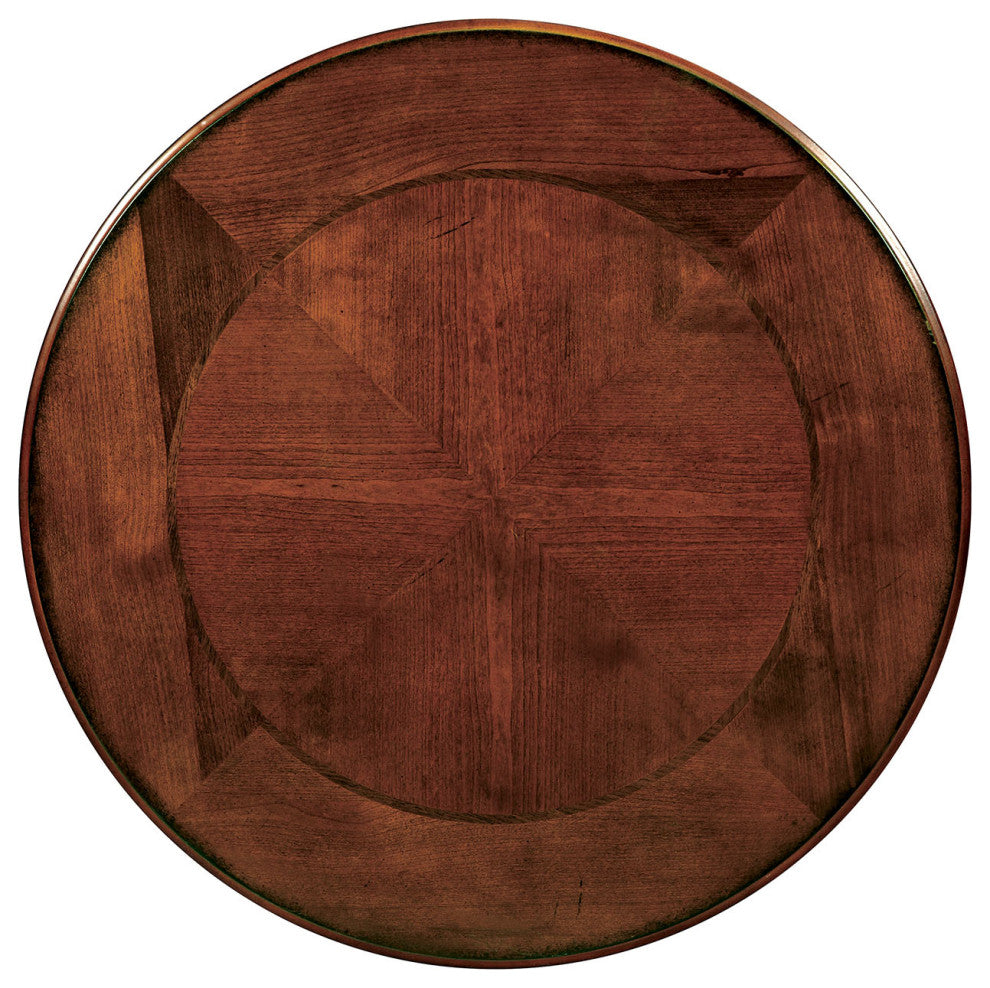 Round Wood And Metal End Table With Scroll Details, Brown