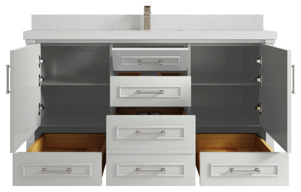 Aberdeen 60 Single Bathroom Vanity in Coventry Gray 2" Carrara Quartz