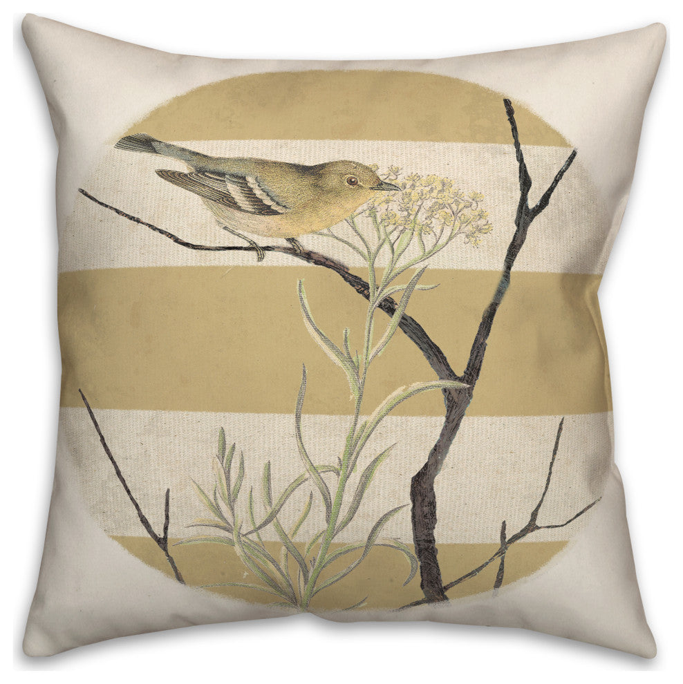 Vintage Bird and Stripes 18x18 Spun Poly Pillow