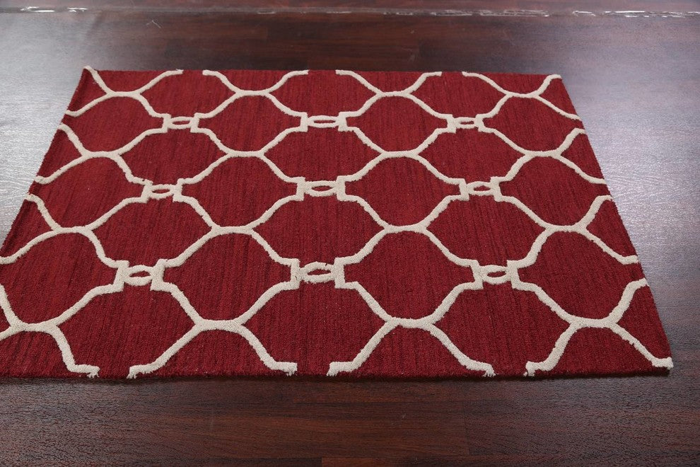 Hand-Tufted Agra Indian Oushak Oriental Wool Area Rug, Trellis, 4x6'