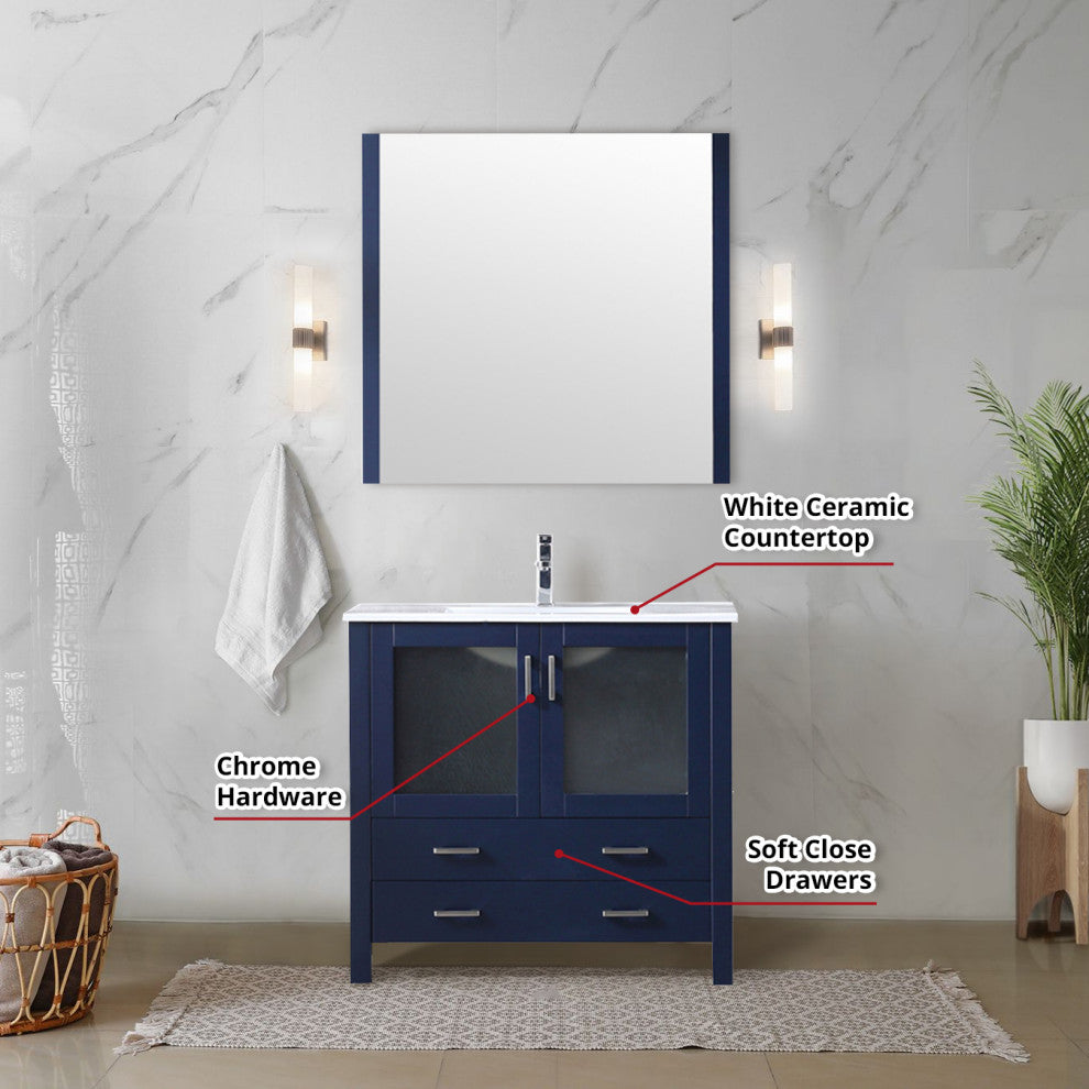 Volez Transitional Navy Blue 36" Single Vanity Set
