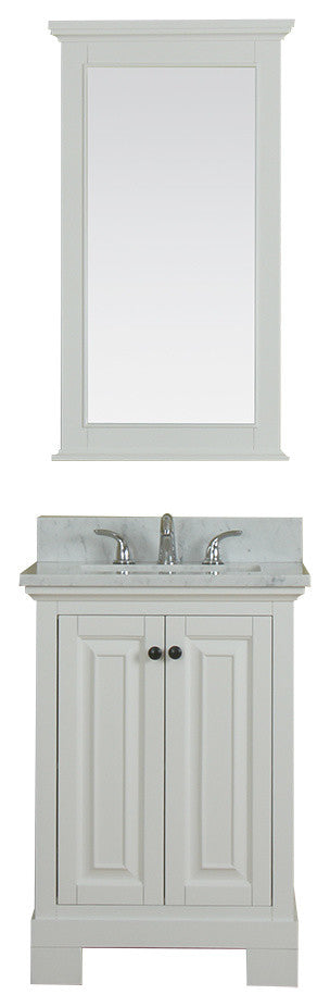 Richmond 24" Single Vanity in White, Carrera Marble Top and Mirror